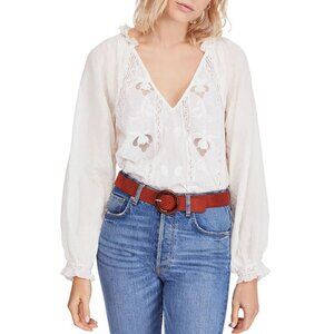 Free People Sivan Embroidered Top Ivory Size XS